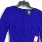 NWT Womens Blue Ruched Long Sleeve Round Neck Back Zip Bodycon Dress Size 10 image number 3