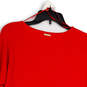 Womens Red Long Sleeve Round Neck High Low Pullover Sweater Size Small image number 3