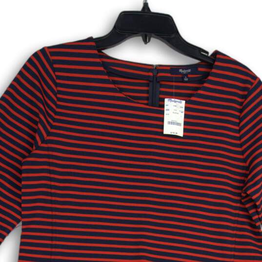 NWT Madewell Womens Red Navy Blue Striped Crew Neck Back Zip Sheath Dress Size L image number 3