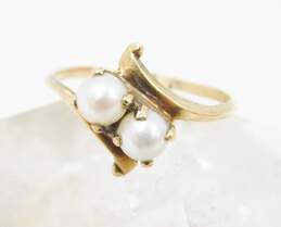 Vintage 10K Yellow Gold Pearl Toi Et Moi Bypass Ring 2.0g