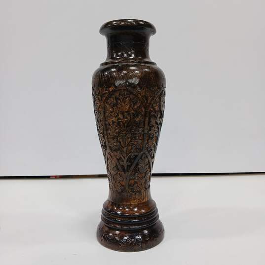 Handcrafted Carved Wooden Vase 15" Home Decor image number 5