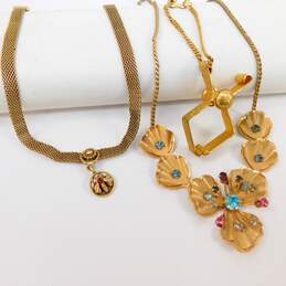 Vintage Goldette Mesh Bee Choker Pastel Rhinestone Flower Necklace & Glove Clip 44.0g