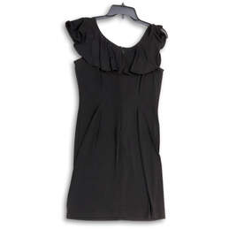 Womens Black Short Sleeve Ruffled V-Neck Back Zip Shift Dress Size Small alternative image