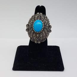 Vintage Sterling Silver Turquoise Like Marcasite Sz 8 Ring 13.0g alternative image