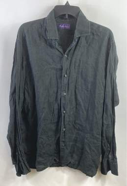 Ralph Lauren Men Black Linen Button Up Shirt XL