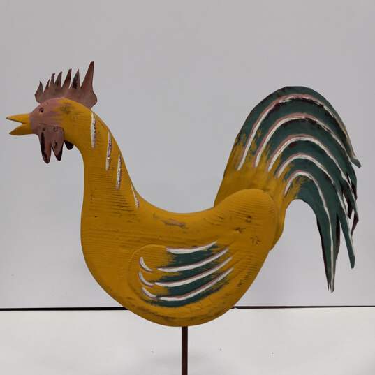 Hand Carved & Painted Wood & Metal Rooster on Wood Stump Yard Farmhouse Decor Folk Art image number 6