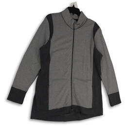 Womens Gray White Striped Mock Neck Long Sleeve Full-Zip Jacket Size 2XL