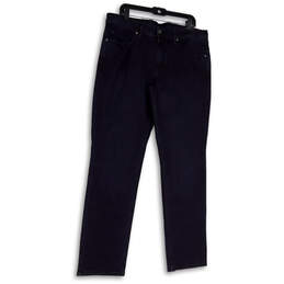 Mens Blue Denim Dark Wash Stretch Pockets Straight Leg Jeans Size 36x34