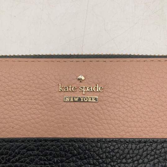 Kate Spade New York Womens Pink Black Leather Card Slots Zip-Around Wallet image number 4