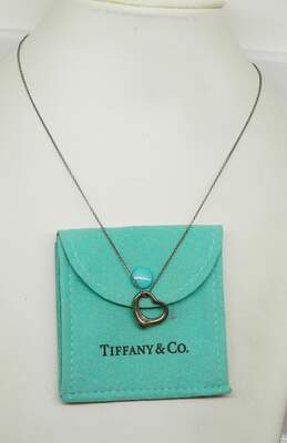 Tiffany & Co Elsa Peretti 925 Sterling Silver Open Heart Pendant Necklace 2.8g alternative image