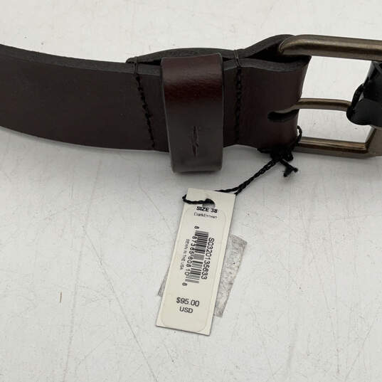 NWT Mens Brown Leather Adjustable Single Tongue Buckle Waist Belt Size 38 image number 3