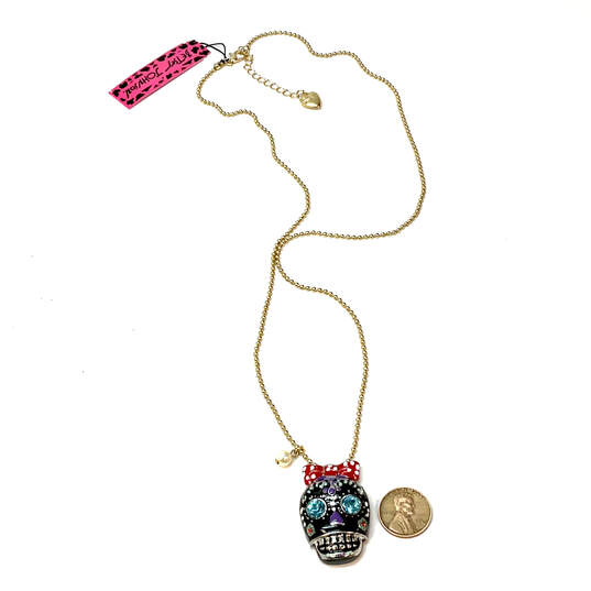NWT Designer Betsey Johnson Gold-Tone Black Zombie Skull Pendant Necklace image number 4