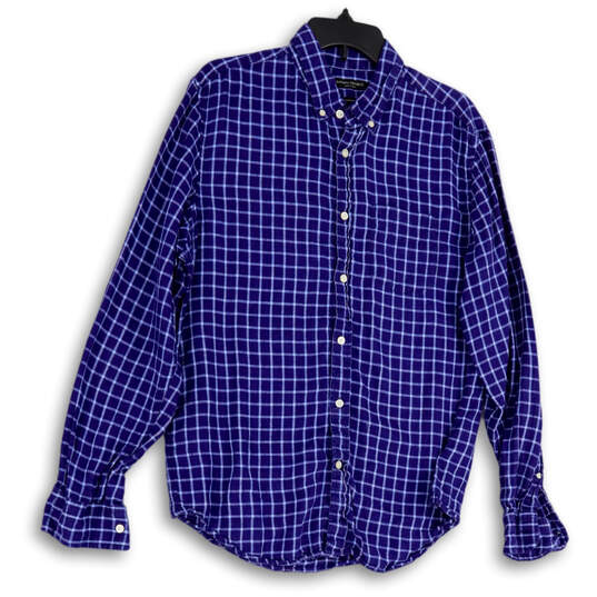 Mens Blue White Check Long Sleeve Collared Button-Up Shirt Size Medium image number 1