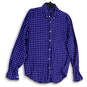 Mens Blue White Check Long Sleeve Collared Button-Up Shirt Size Medium image number 1
