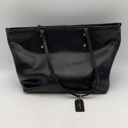 Coach Womens Black Leather Charm Inner Pockets Zip Double Strap Tote Handbag