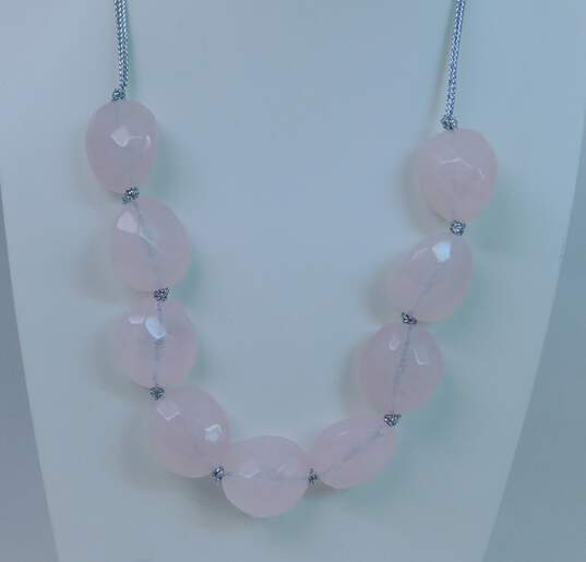 (G) KJL Kenneth Jay Lane Silvertone Pink Plastic Faceted Beaded Chunky Necklace image number 2