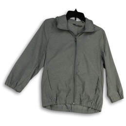 Womens Gray Long Sleeve Front Pockets Hooded Full-Zip Jacket Size Medium