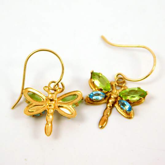 14K Gold Peridot & Blue Spinel Faceted Marquise Dragonfly Drop Earrings 1.2g image number 4