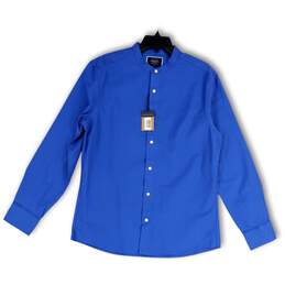 NWT Mens Blue Band Collar Long Sleeve Slim Fit Button-Up Shirt Size Medium