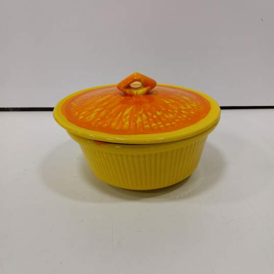 Vintage Yellow & Orange Ceramic Casserole Dish image number 1