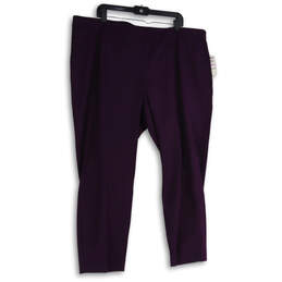 NWT Womens Purple Flat Front Comfort Waist Pull-On Ankle Pants Size 22W