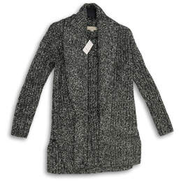 NWT Womens Gray Black Heather Knitted Open Front Cardigan Sweater Size XS