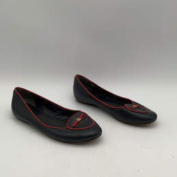Womens Dakota Black Red Leather Almond Toe Slip-On Ballet Flats Size 6.5