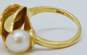 Vintage 14K Yellow Gold Cultured Pearl Leaf Ring 5.2g image number 3