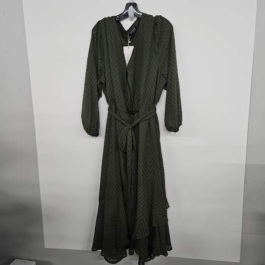 BLOOMCHIC Green V Neck Long Sleeve Dress with Sash image number 1