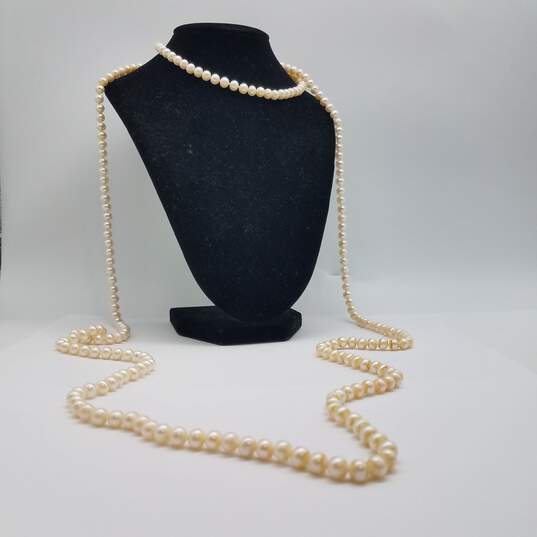IPS 14k Gold Knotted 6.5mm Fw Pearl 64 Inch Necklace 97.0g image number 4