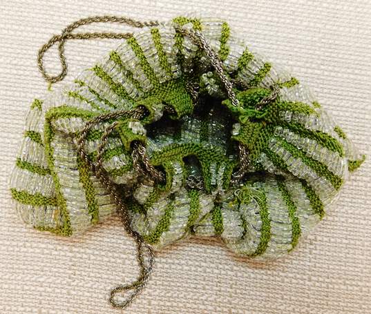 Antique Art Deco Green Clear Beaded Chain Purse - For Repair 167.5g image number 3
