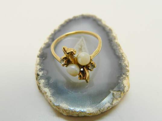 Vintage 10K Yellow Gold Pearl & Quartz Ring for Repair 1.8g image number 1