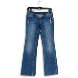 Womens Blue Distressed Denim Pockets Medium Wash Wide Leg Jeans Size 4 P