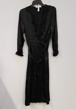 Womens Black Ruffle Neck 3/4 Sleeve Belted Sleepwear Robe Size Medium
