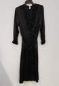 Womens Black Ruffle Neck 3/4 Sleeve Belted Sleepwear Robe Size Medium image number 1