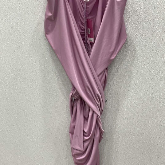 NWT Womens Purple Spaghetti Strap Surplice Neck Ruched Mini Dress Size L image number 3
