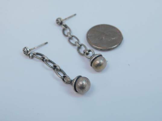 Artisan 925 Ball Bead Textured Cable Chain Drop Scrolled Post Earrings & Faux Stone & Round Beaded Cuff Bracelet 18g image number 5