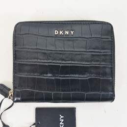 DKNY Vela Croc Embossed Small Zip Around Wallet Black