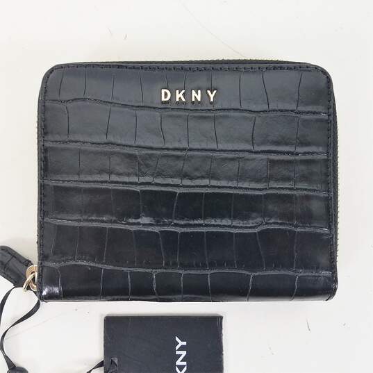 DKNY Vela Croc Embossed Small Zip Around Wallet Black image number 1