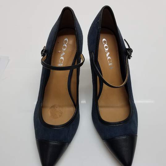 AUTHENTICATED Women's Coach Smith Mary Jane Navy/Black Cap Toe Heels Size 5 B image number 3