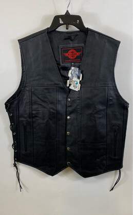 NWT Alpha Cycle Gear Mens Black Leather Pockets Snap Motorcycle Vest Size XL