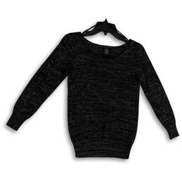 Womens Black Round Neck Tight-Knit Long Sleeve Pullover Sweater Size Small