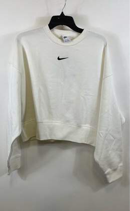 NWT Nike Womens White Long Sleeve Crew Neck Oversized Pullover Sweatshirt Sz XS