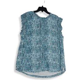 NWT Loft Womens Blue Floral Round Neck Sleeveless Blouse Top Size 20