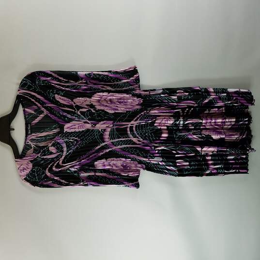Mini Pleats Women Lavender Black Long Sleeve Dress M image number 1