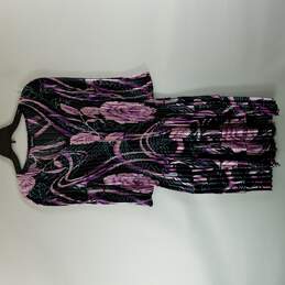 Mini Pleats Women Lavender Black Long Sleeve Dress M