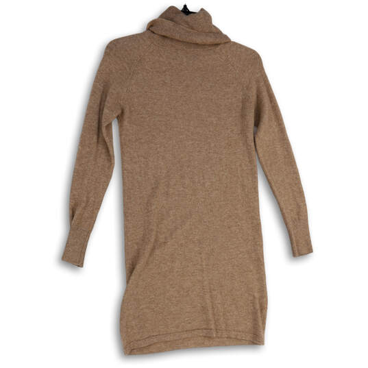 Womens Tan Tight-Knit Turtleneck Long Sleeve Sweater Dress Size Small image number 2