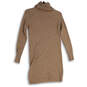 Womens Tan Tight-Knit Turtleneck Long Sleeve Sweater Dress Size Small image number 2