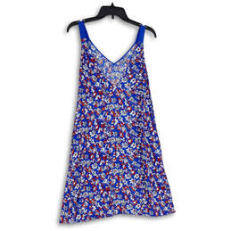 Womens Blue Floral V-Neck Sleeveless Mini Pullover A-Line Dress Size XXS