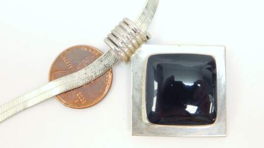 Taxco 925 Chunky Onyx Pendant Necklace & Drop Earrings 40.2g image number 5